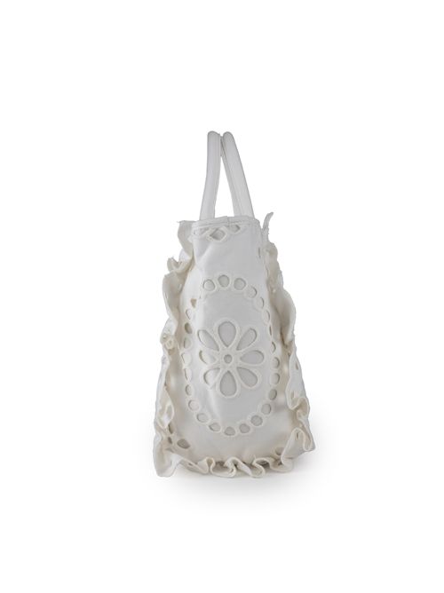 Borsa Vanity Volant Sangallo in cotone Bianco Mc2 Saint Barth | VANITY VOLANT03778H SANGALLO 1021 EMB